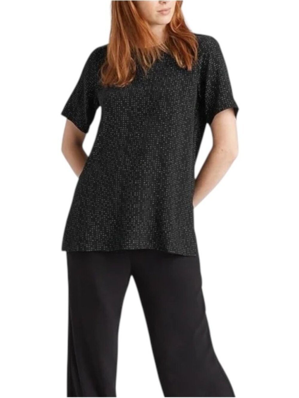 Eileen Fisher Morse Code Box Top Black Grey Print Women’s 1X “Future‎ Is Female”